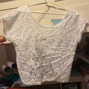 White floral lace cross back top